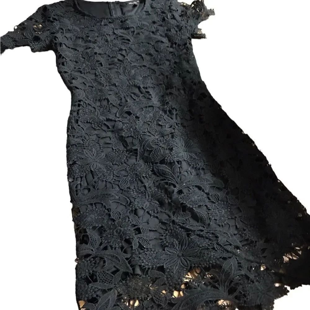 Jodi Kristopher size 3/4 shirt sleeved lined lace black dress excellent cond